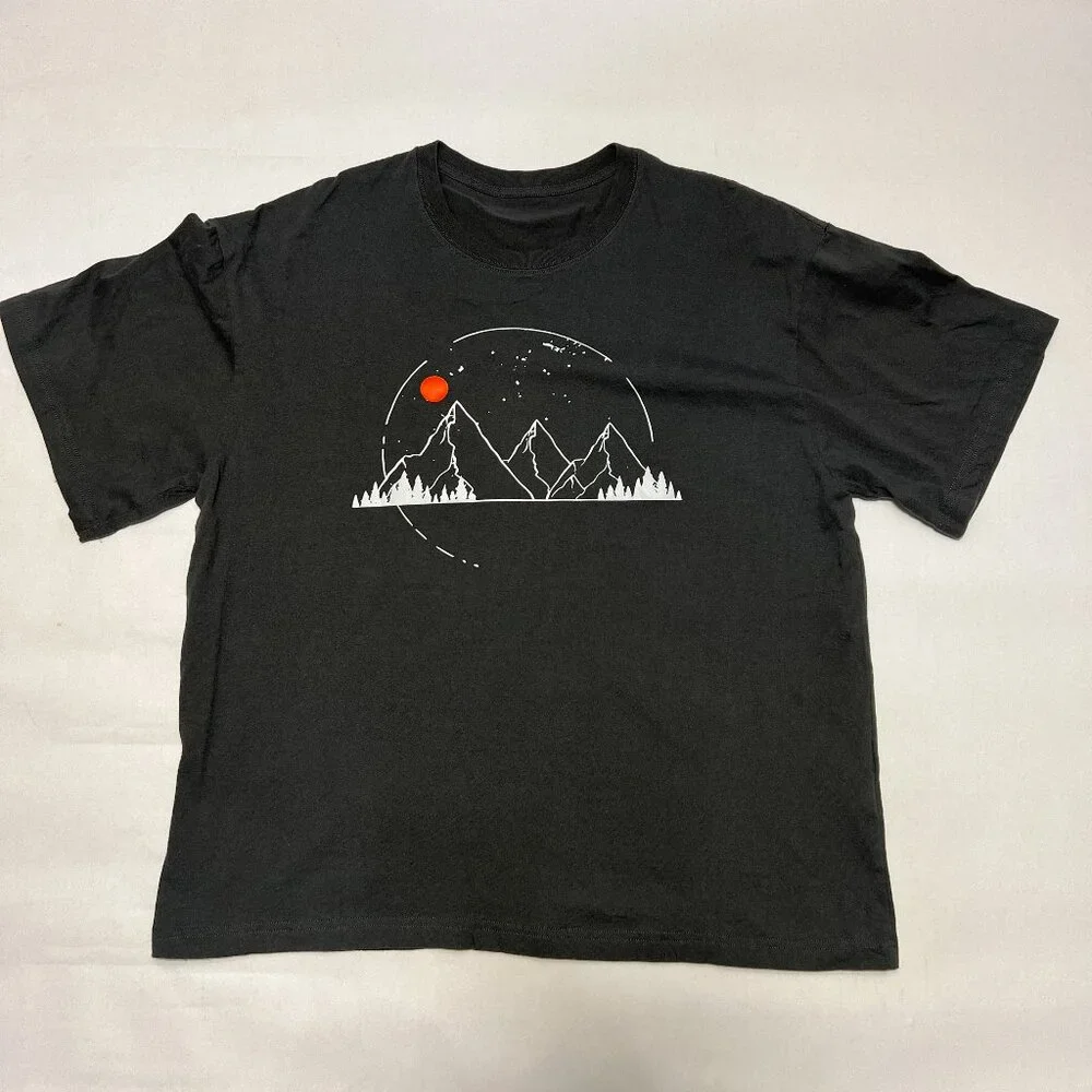 Mountain/Moon/Outdoor Graphic/Vinyl T-Shirt Shirt Sleeve Dark Gray XL - Picture 1 of 7